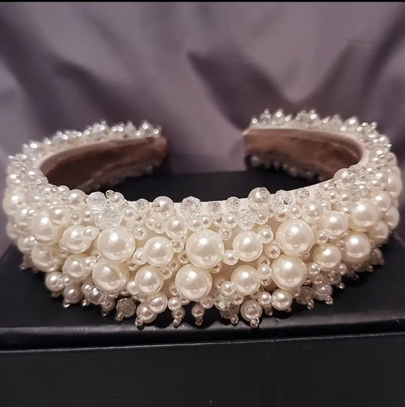 Accessories - Pearl Embellished Headband, White  NEW